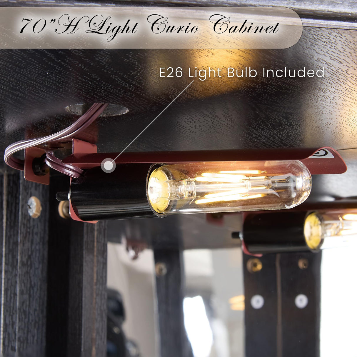 CKEASEAN Corner Curio Cabinet, 70" H Lighted Glass Display Cage with Tempered Glass Doors and 5 Adjustable Shelves, Light Bulb Inclued, Wine Bar China Cabinet for Living Room (Black) CKEASEAN