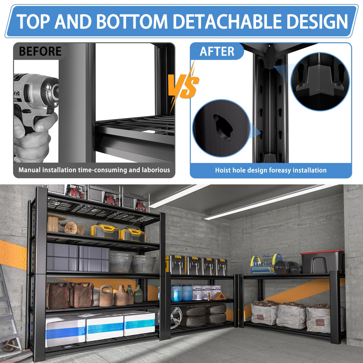 NEXVRTAU 5-Tier Heavy Duty Garage Shelving Unit with Wire Shelves,3000 LBS Capacity Metal Storage Rack 76"H x 60"W x 24"D,Adjustable Boltless Steel Shelves for Garage,Basement,Pantry,Warehouse.1 Pack Nexvrtau