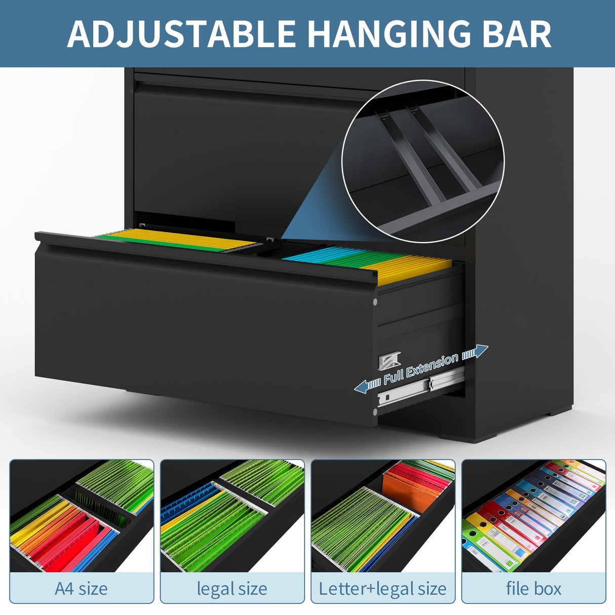 AQY 5 Drawer File Cabinet with Lock,Metal Lateral File Cabinets for Home Office,Steel Wide Filing Organization Storage Cabinets for Hanging Files Letter/Legal/F4/A4 Size(Black) AQY