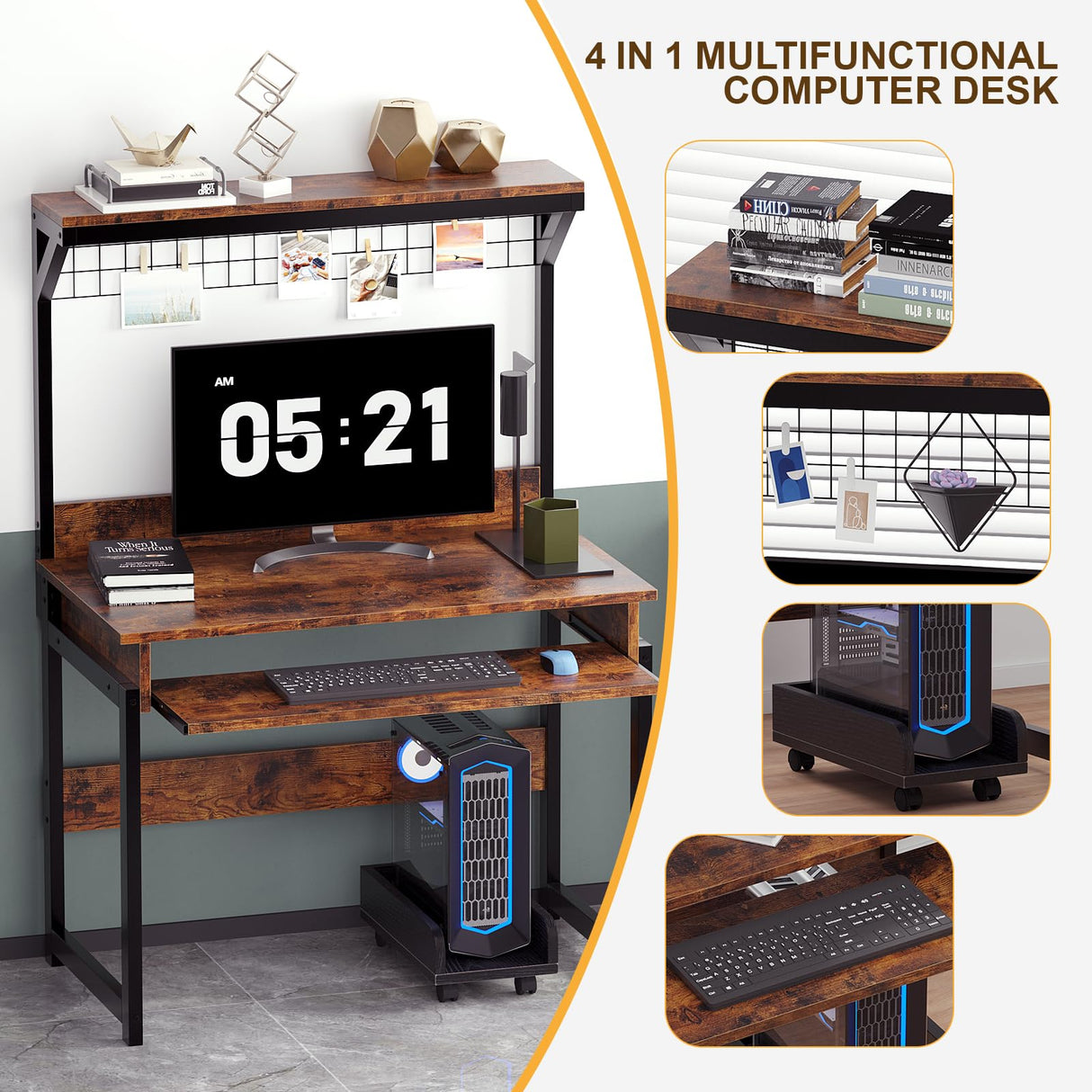 ALISENED 31.5" Computer Desk with Hutch, Office Desk Study Table Writing Desk Workstation PC Table for Home Office, Space Saving Design ALISENED