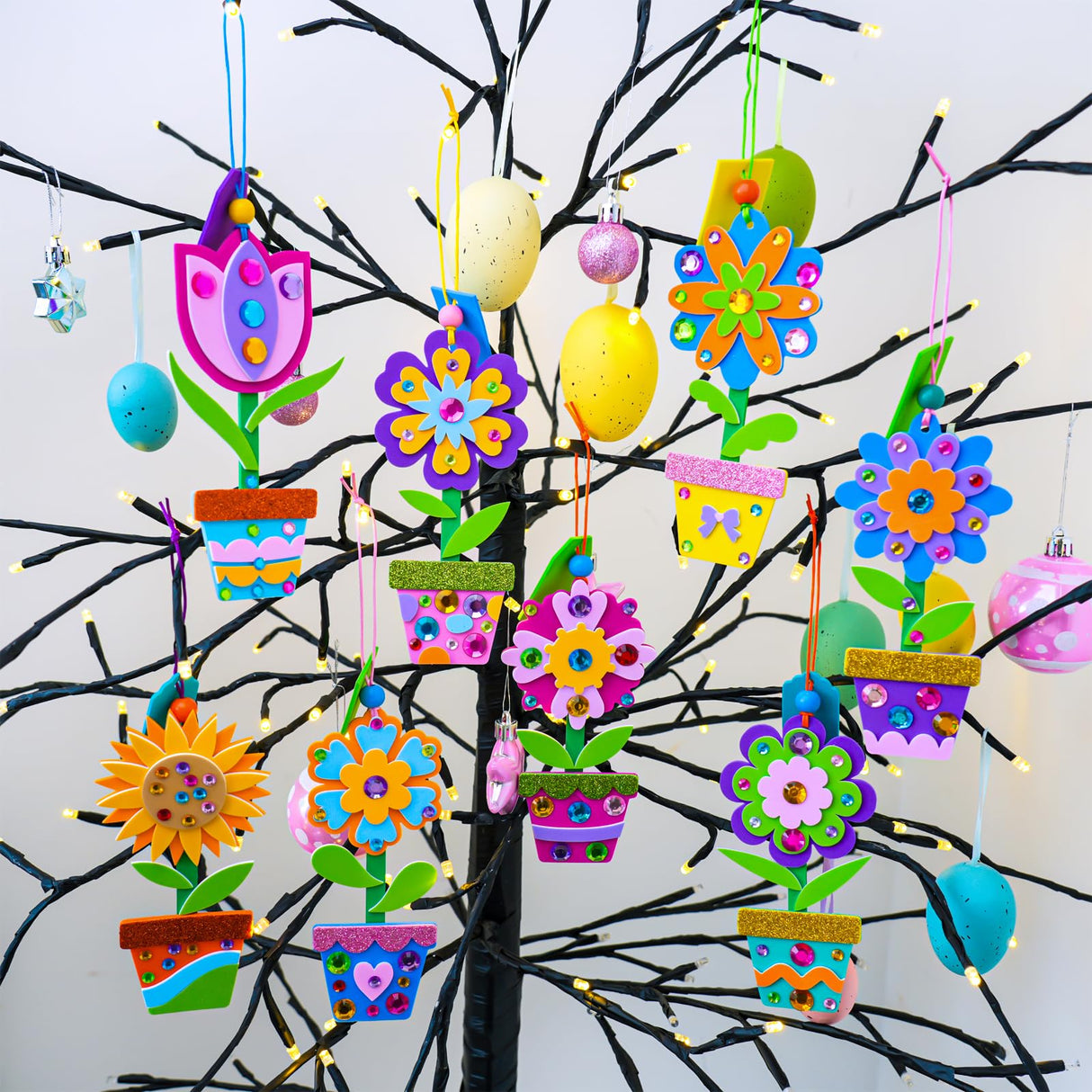 Winlyn 24 Sets Potted Flower Craft Kits DIY Potted Flower Ornaments Decorations Tulip Sunflower Foam Stickers Arts and Crafts for Kids Classroom Activities Birthday Spring Summer Camping Party Favors Winlyn