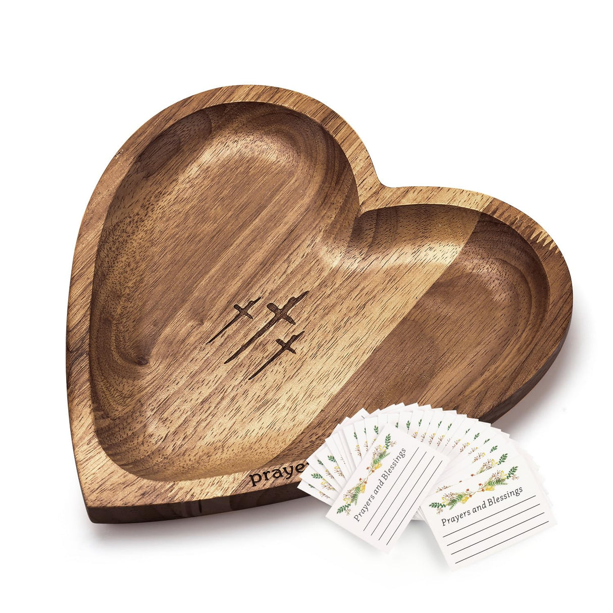 Woonmart Wooden Heart Prayer Bowl, Dough Bowl with 24 Prayer Cards, Religious Gifts, Heart Prayer Bowl, Easter Gifts Thanksgiving Day christian decor prayer box christian gifts for women Woonmart