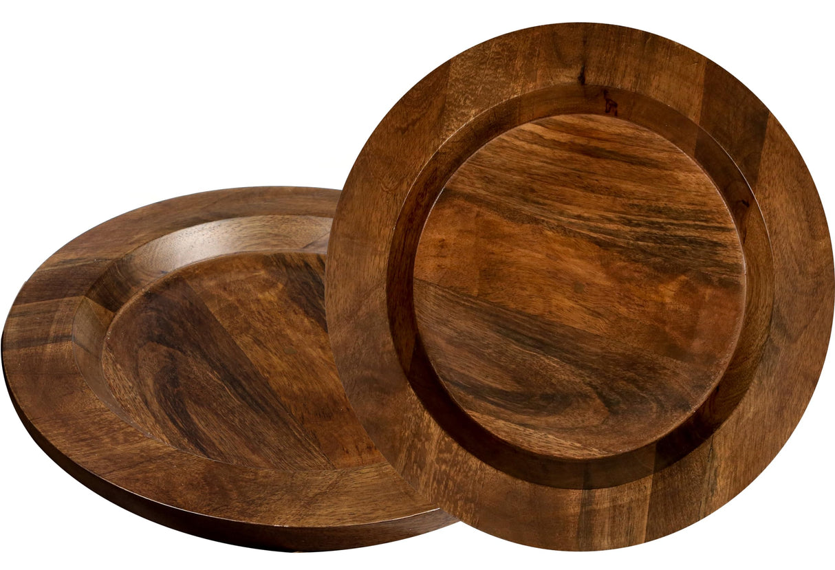 Alpha Living Home Farmhouse Wood Charger Plate,Wood Charger Plate Sets,Wood Chargers for Dinner Plates,Wood Placemats,Chargers for Dinner Plates,13 inch Wood Charger Plate - Pack of 2 - Walnut Alpha Living Home