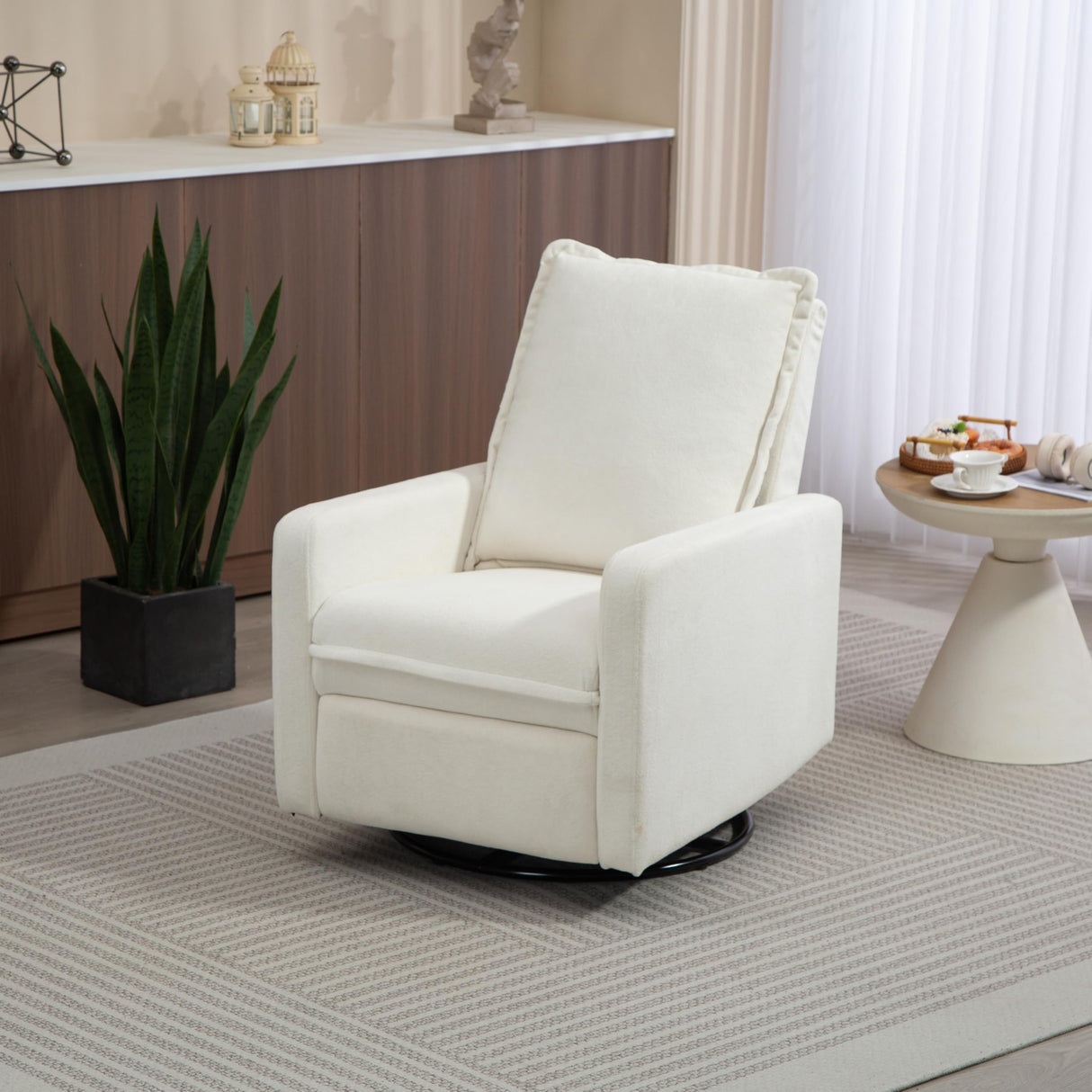 Fachmaih 360° Swivel Rocking Chair Nursery Glider Recliner Nursery Chair Manual Swivel Rocker Recliner with High Backrest Armchair Comfy Side Modern Chair for Living Room (White) Fachmaih