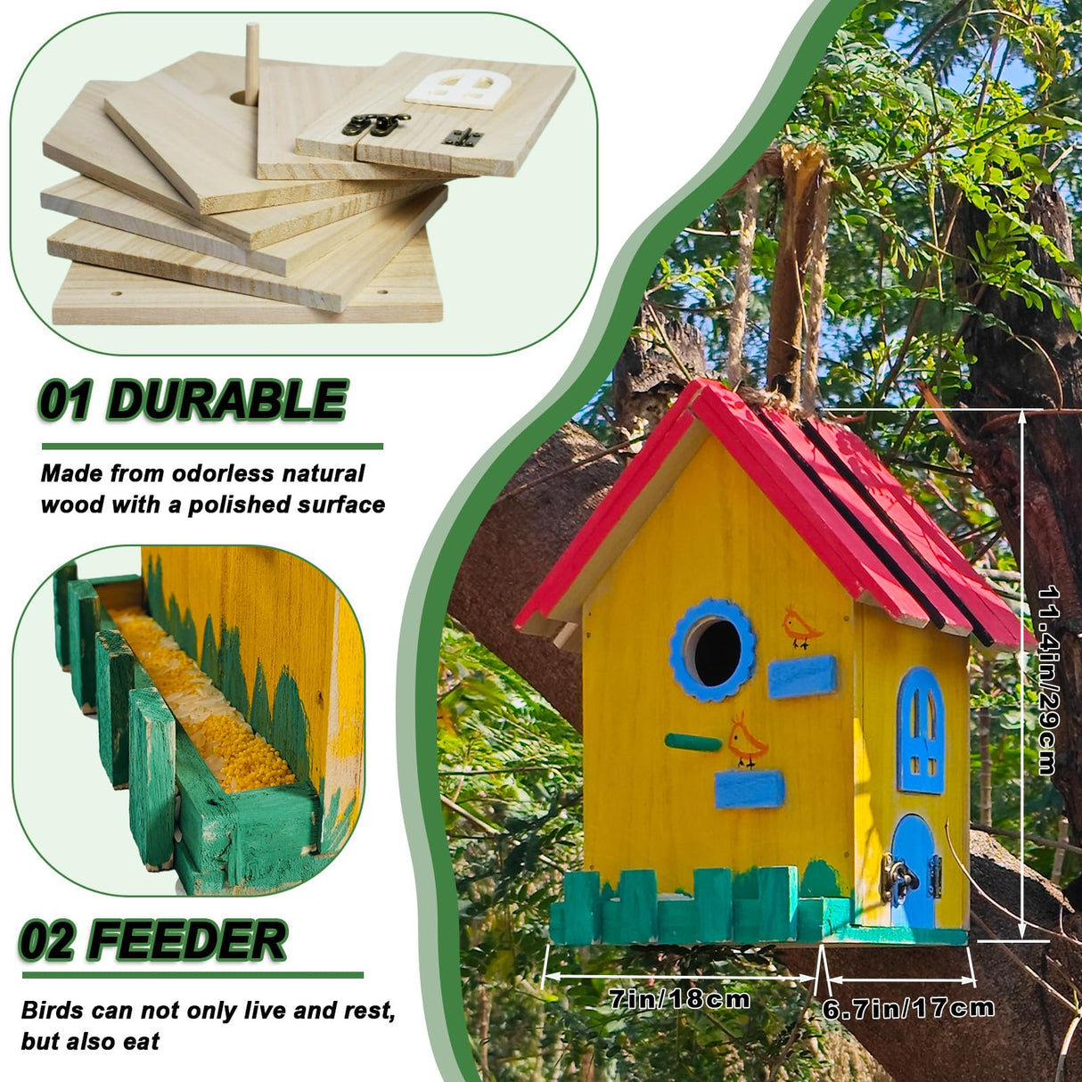 DIY Wooden Bird Houses for Outside with Paint Woodworking Craft for Kids and Adults Hanging Birdhouse for Garden Yard Decor Gifts URMYONLY