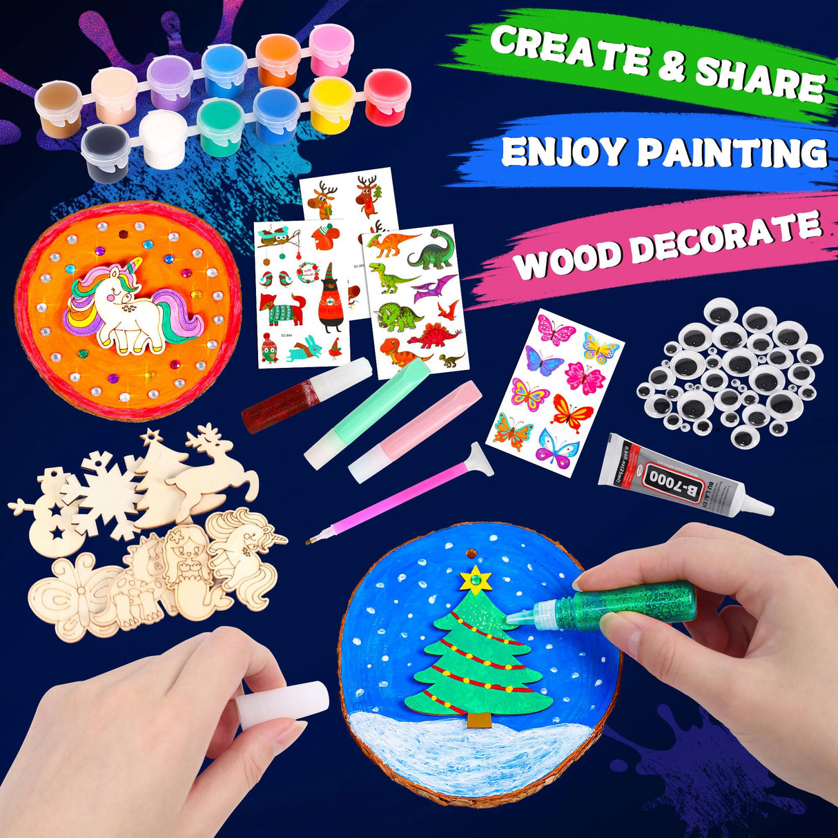 Crincy Kids Wooden Painting Kit, Glow in The Dark Paint Kit, Arts and Crafts Birthday Party Gifts for Kids Ages 8-12, Creative Art & Craft Activity Kits Toys for Boys Girls 6 7 8 9 10 12 Year Old Crincy