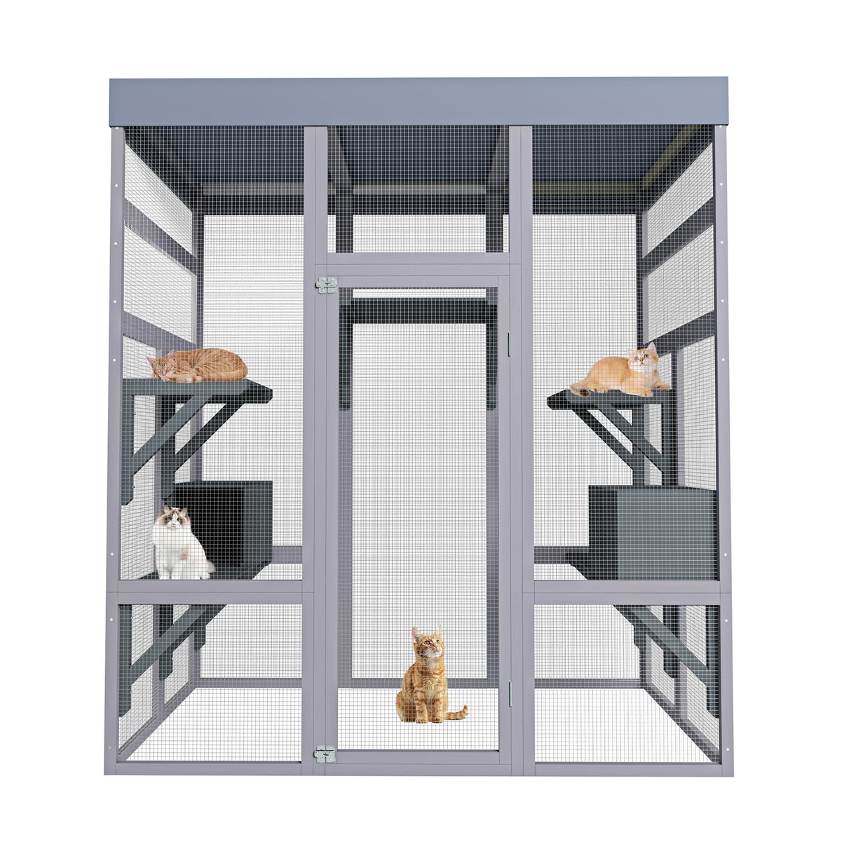 Outdoor Catio Enclosure for Cat, 70" Large Catio Outdoor Cat Enclosure with Waterproof Cover, Wooden Walk in Cats Shelter with 2 Napping House & Jumping Platforms for Backyard Patio Hipicute