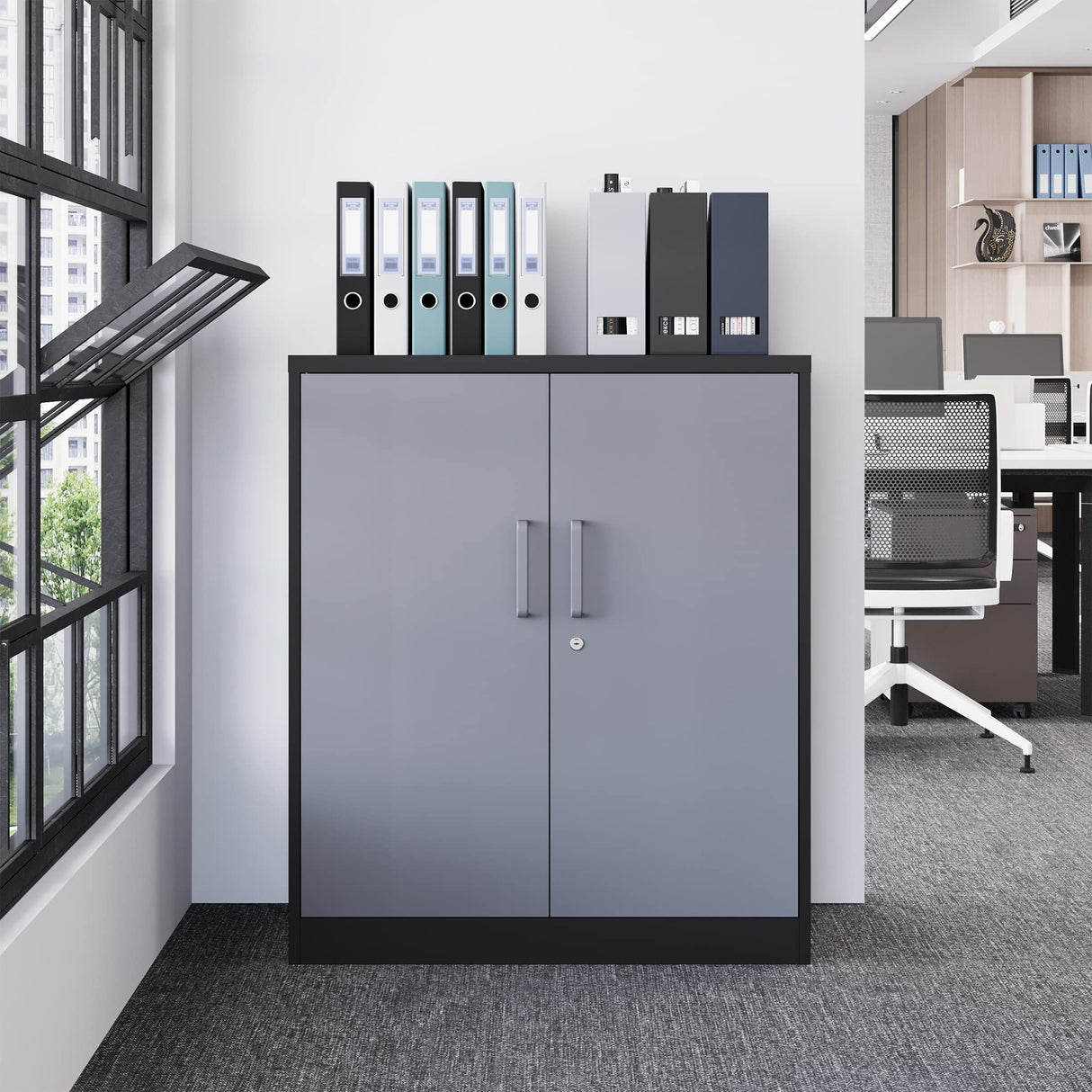 Letaya Metal Storage Cabinets with Lock Door and Shelves, Steel Garage Tool Cabinets for Home,Office, Warehouse,Lockers (36“-Black&Gray) Letaya