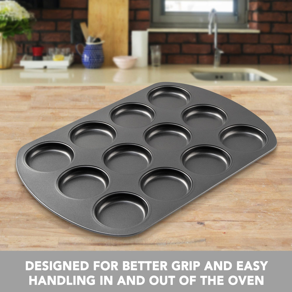 Tiawudi Muffin Top Pan, 12 Cavity Cupcake Pan, Nonstick Baking Pan for Eggs, Cornbread and Cookies, Whoopie Pies Pan, 3 Inch Yorkshire Pudding Pan, Set of 2 Tiawudi