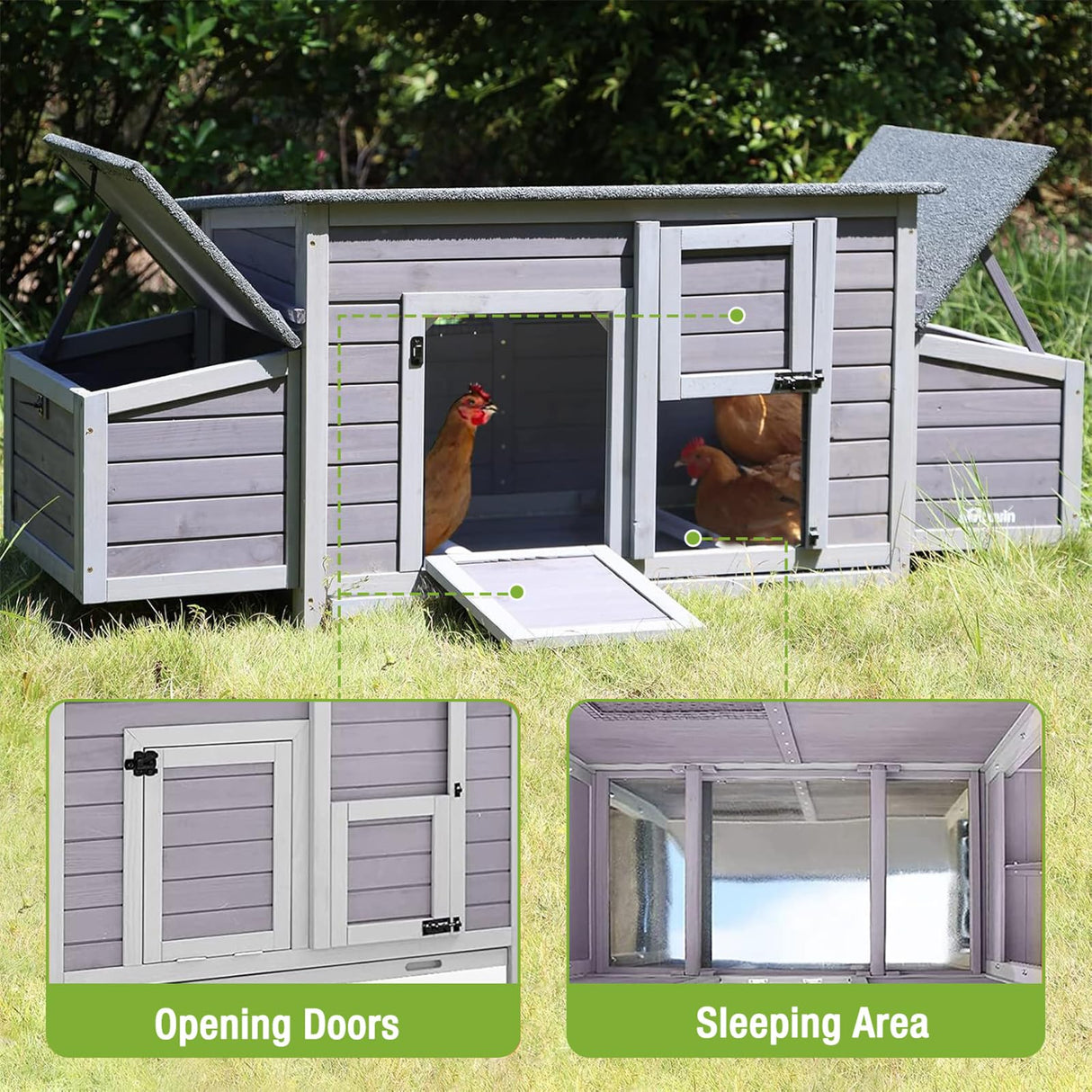 GUTINNEEN Chicken Coop Outdoor Wooden Portable Hen House Expandable Poultry Cage with Nesting Box,Perches,Waterproof Roof GUTINNEEN