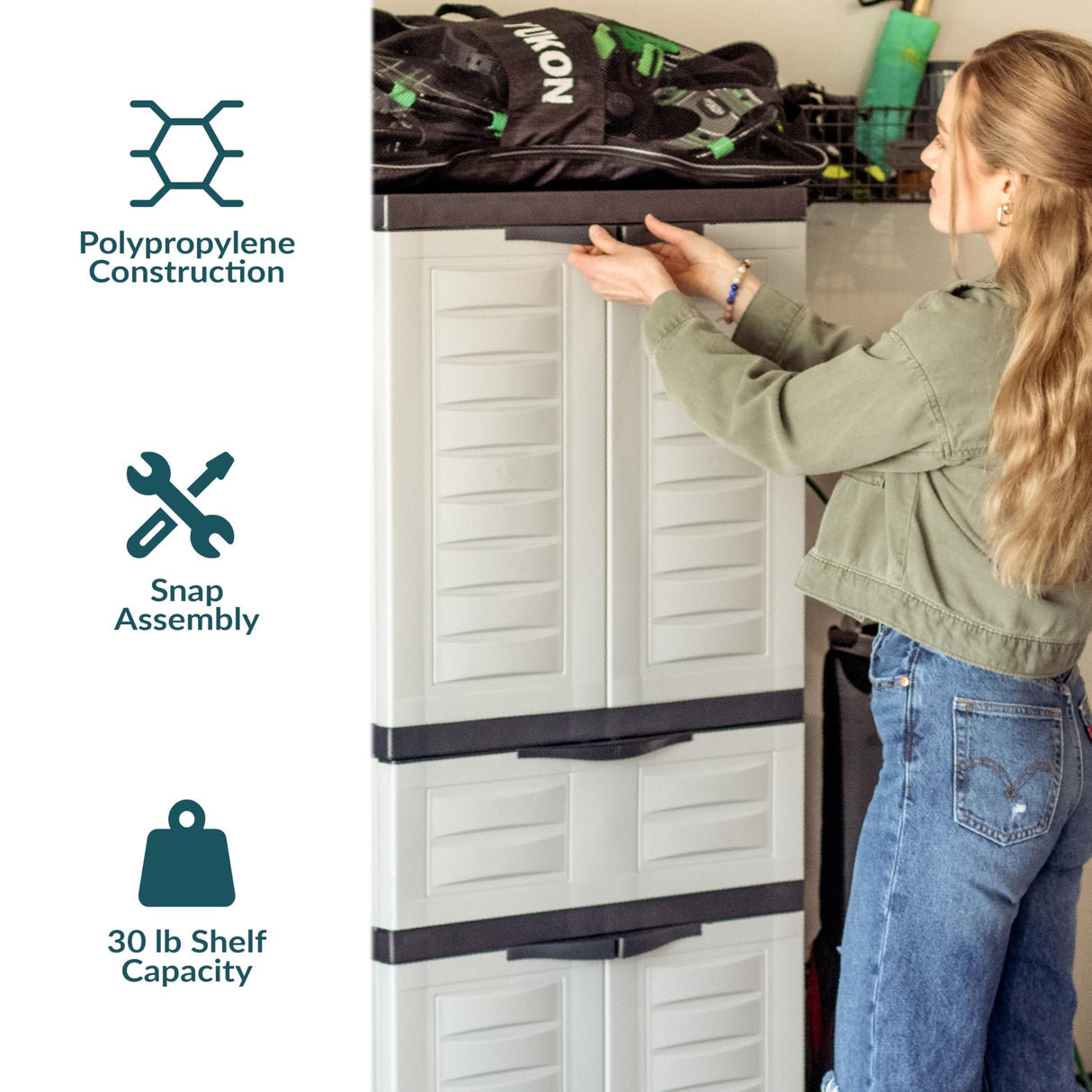 Sunnydaze Plastic Garage Storage Cabinet with 2 Adjustable Shelves - 57" H - Garage, Office, Home, Laundry Room - Gray Sunnydaze Decor