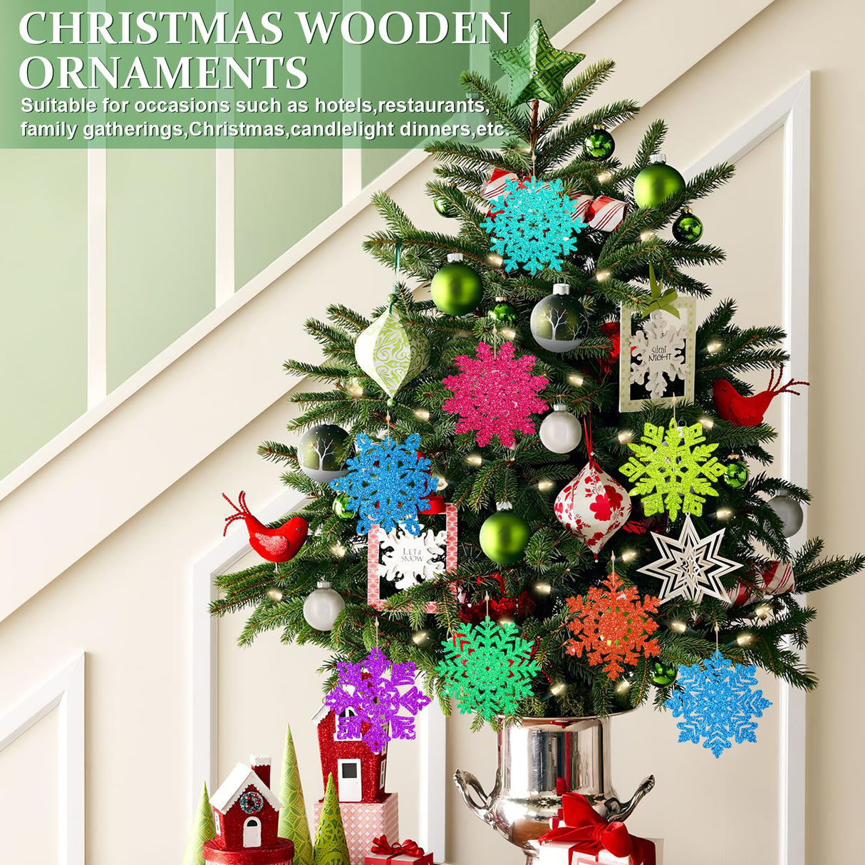 Wooden Christmas Snowflake Ornaments to Paint Christmas Decoration Cutouts Unfinished 36PCS, DIY Blank Unfinished Christmas Tree Wood Discs Ornament for Home Crafts Hanging Sophena