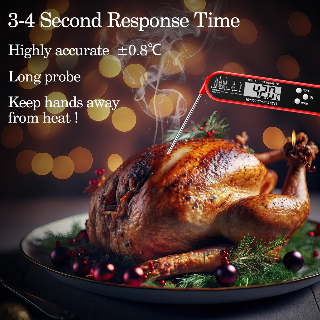 Xuhal 6 Pieces Digital Food Thermometer for Grill Cooking Instant Read Meat Thanksgiving Day Kitchen BBQ Waterproof Thermometer with Foldable Probe Magnet Calibration Turkey Outdoor Fry Xuhal