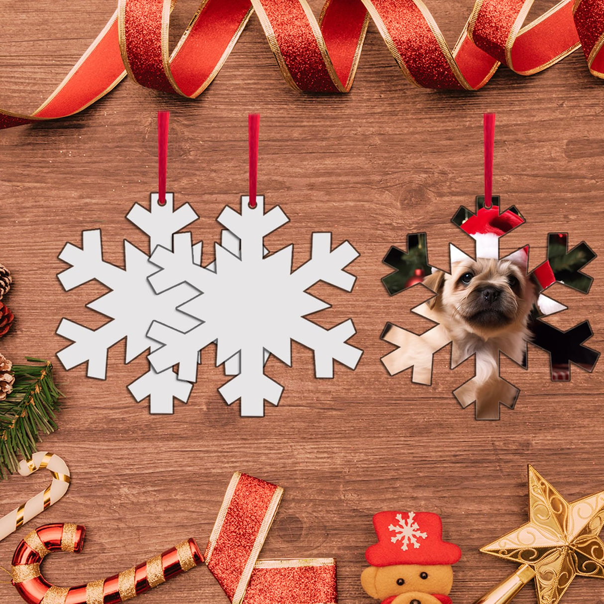 32 PCS Sublimation Christmas Ornaments Blanks MDF Bulk Double Sided Heat Transfer Sublimation Keychains Memorial Christmas Ornament Sublimation Blanks Products (Snowflake) AiDiYGECO