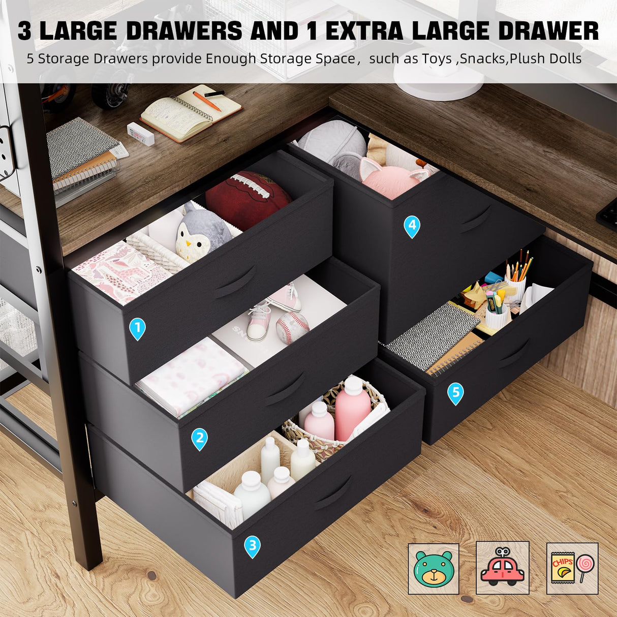 busyaeh Loft Bunk Bed with Desk Underneath, Loft Bed Twin Size with Desk, RGB LED Lights, and Charging Station, with Drawer Cabinets and Pegboards, Twin Max Load-Bearing Weight 400lbs, Oak Gray busyaeh