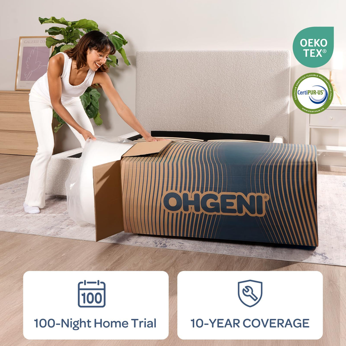 OhGeni 14 Inch Cooling Queen Size Mattress, Hybrid Gel-infused Memory Foam Bed Mattresses in a Box, Medium Feel Cool Top Fabric,Individual Pocket Spring, 3-Zone design & Reinforced Edge Support, Black OhGeni