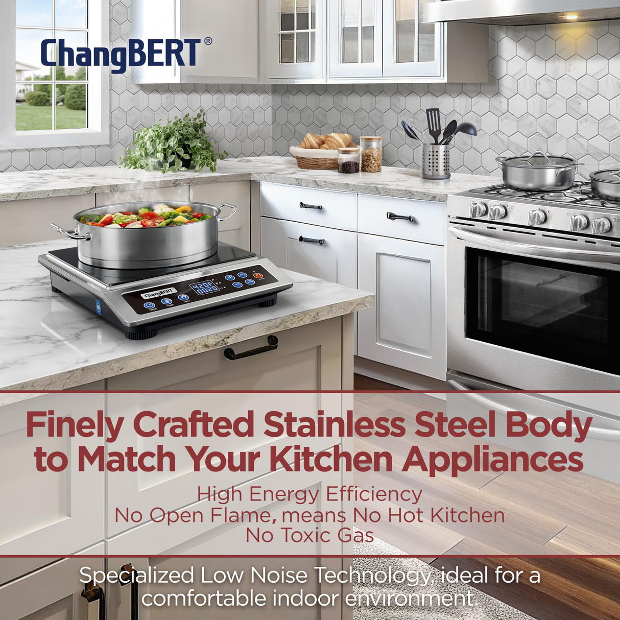 ChangBERT Portable Induction Cooktop, NSF Certified Pro Induction Hot Plate, Powerful 1800W with Large 8" Heating Coil, 18/10 Commercial Grade Stainless Steel, 18 Temp Settings Countertop Burner CHANGBERT