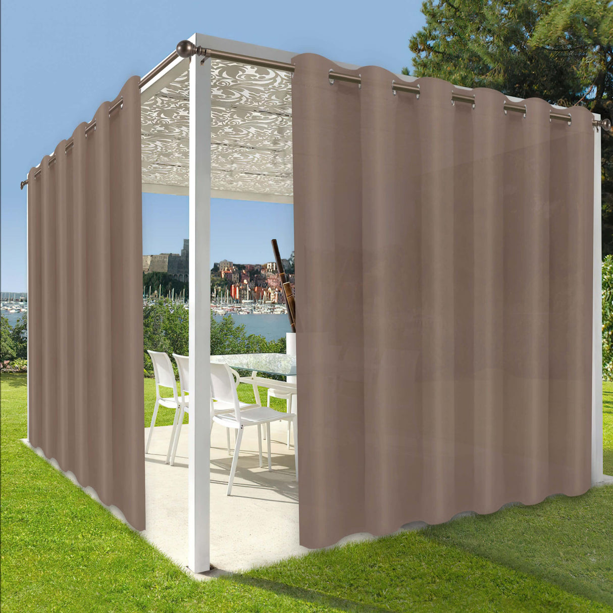 OutdoorLines Waterproof Indoor Outdoor Curtains for Patio-Privacy Sun Blocking Grommet Curtain Panel Weatherproof, UV Resistant Curtains for Gazebo, Porch, Pergola Khaki 100W x 84L Inch 1 Panel OutdoorLines