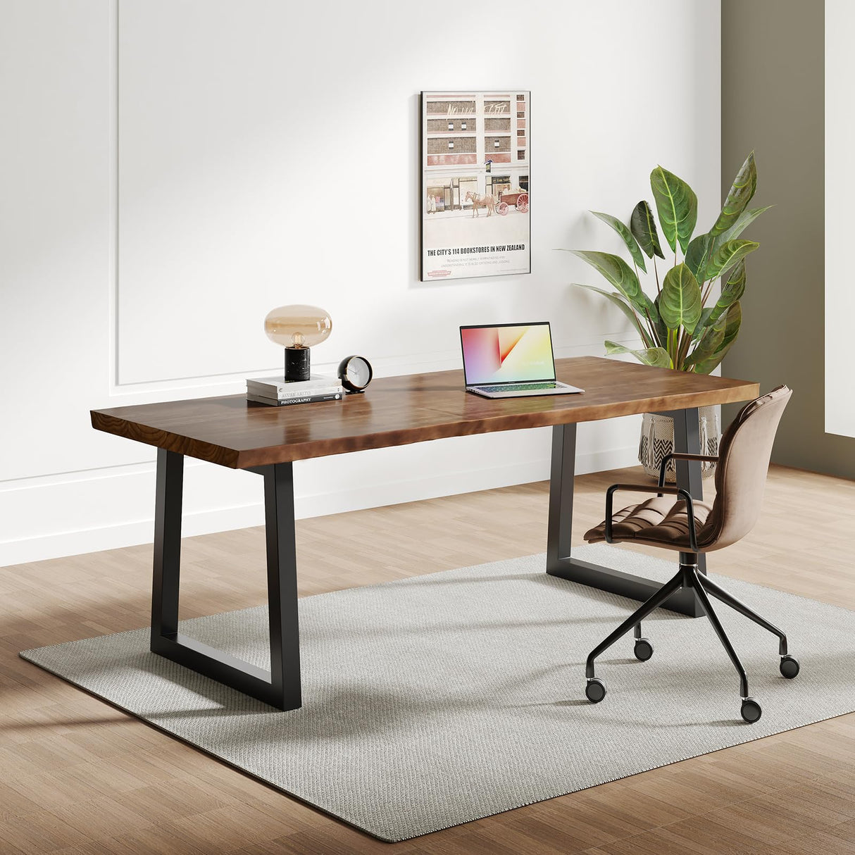 Sihtengxxhongs Solid Wood Computer Desk,Rustic Style 55-inch Large Office Desk- Modern Gaming Working for Home Office, Modern Simple Design, Ideal for Study, Writing, Dining Sihtengxxhongs