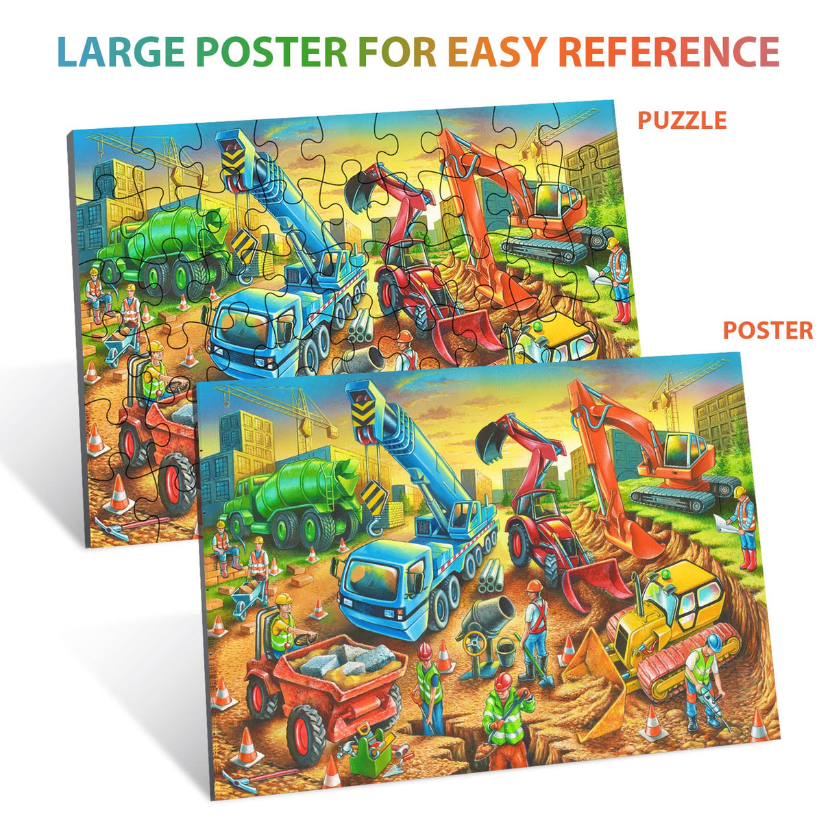 Jigsaw Puzzles for Kids Ages 3-5, 4-8, 6-8 Boys Girls - 60 Piece Construction Site - Large Piece Children Floor Jigsaw Puzzles - Science Educational Toys for 3 4 5 6 7 8 Years Old OSBOO