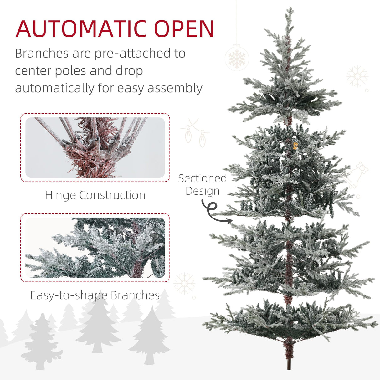 HOMCOM 9ft Nordic Pine Artificial Christmas Tree with 1939 Snow Flocked Tips, Foldable Metal Stand, Easy Assembly, Hinged Xmas Tree for Home Office Holiday HOMCOM