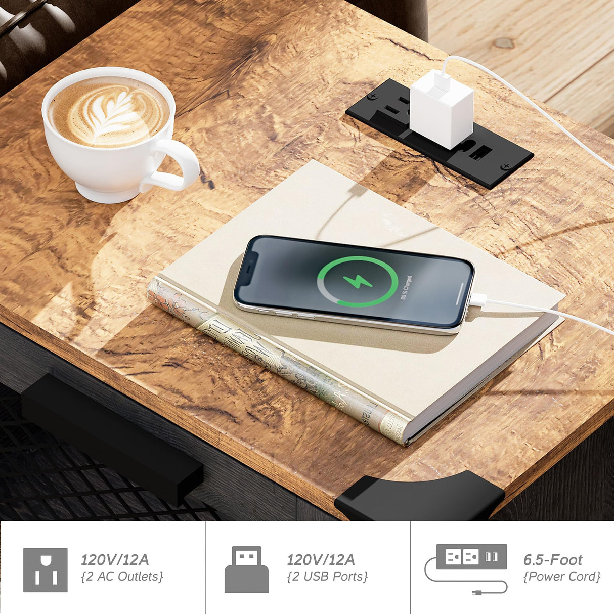 WAMPAT TV Stand Set with Charging Station and Drawers,85 inch Farmhouse Entertainment Center with Sliding Barn Door,Media TV Console with Storage Shelf for Living Room Bedroom,Dark Walnut and Black WAMPAT