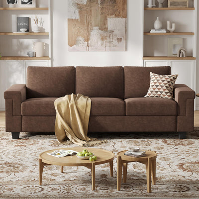 COPIAE 3 Seater Sofa Couch with Deep Seat, 90" Modern Upholstered Sofa with Armrests, Easy Installation, Comfy Couches for Living Room, Apartment,Dark Brown