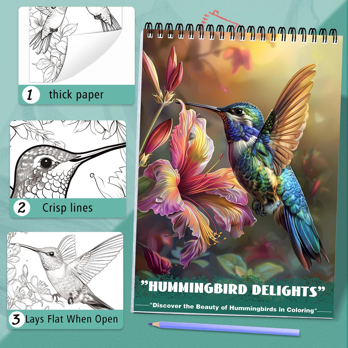CKMOREL Humming Bird Adult Coloring Book Spiral Bound Mindfulness Adult Coloring Book for Women Relaxation Spiral Bound Lay Flat, Single-Sided Print with 24 Pages, Anxiety Relief Gifts Relaxation CKMOREL