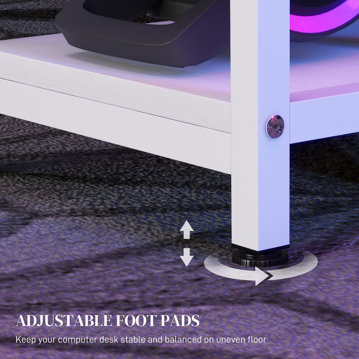 HOMCOM 61" Computer Desk with LED Lights, Power Outlets, and USB Ports, Gaming Desk with Storage Shelves, Monitor Stand, Fabric Drawers & Remote for Home Office Study, Distressed White HOMCOM