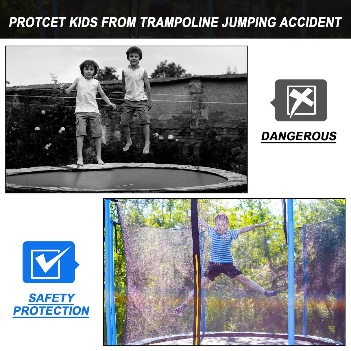 Trampoline Net Replacement Trampoline Safety Round Frame Enclosure Weather Resistant Breathable Net with Double Headed Zippers(6 Straight Poles,16 FT) Jexine