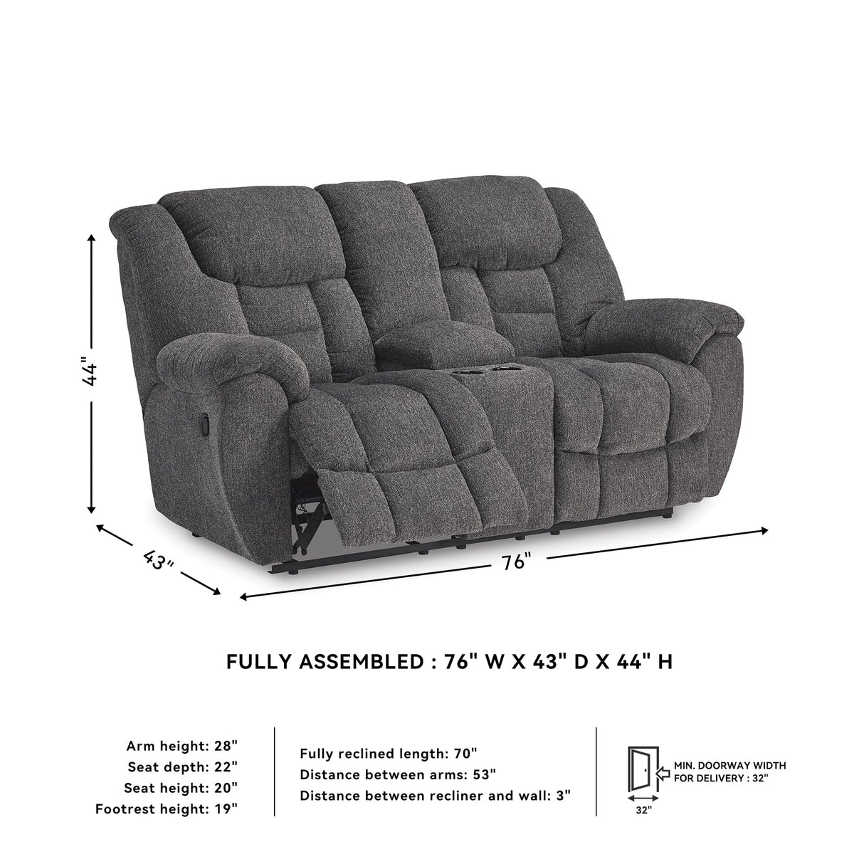 Signature Design by Ashley Foreside Contemporary Stain Resistant Manual Double Reclining Loveseat with Console, Storage and Cup Holders, Gray Signature Design by Ashley
