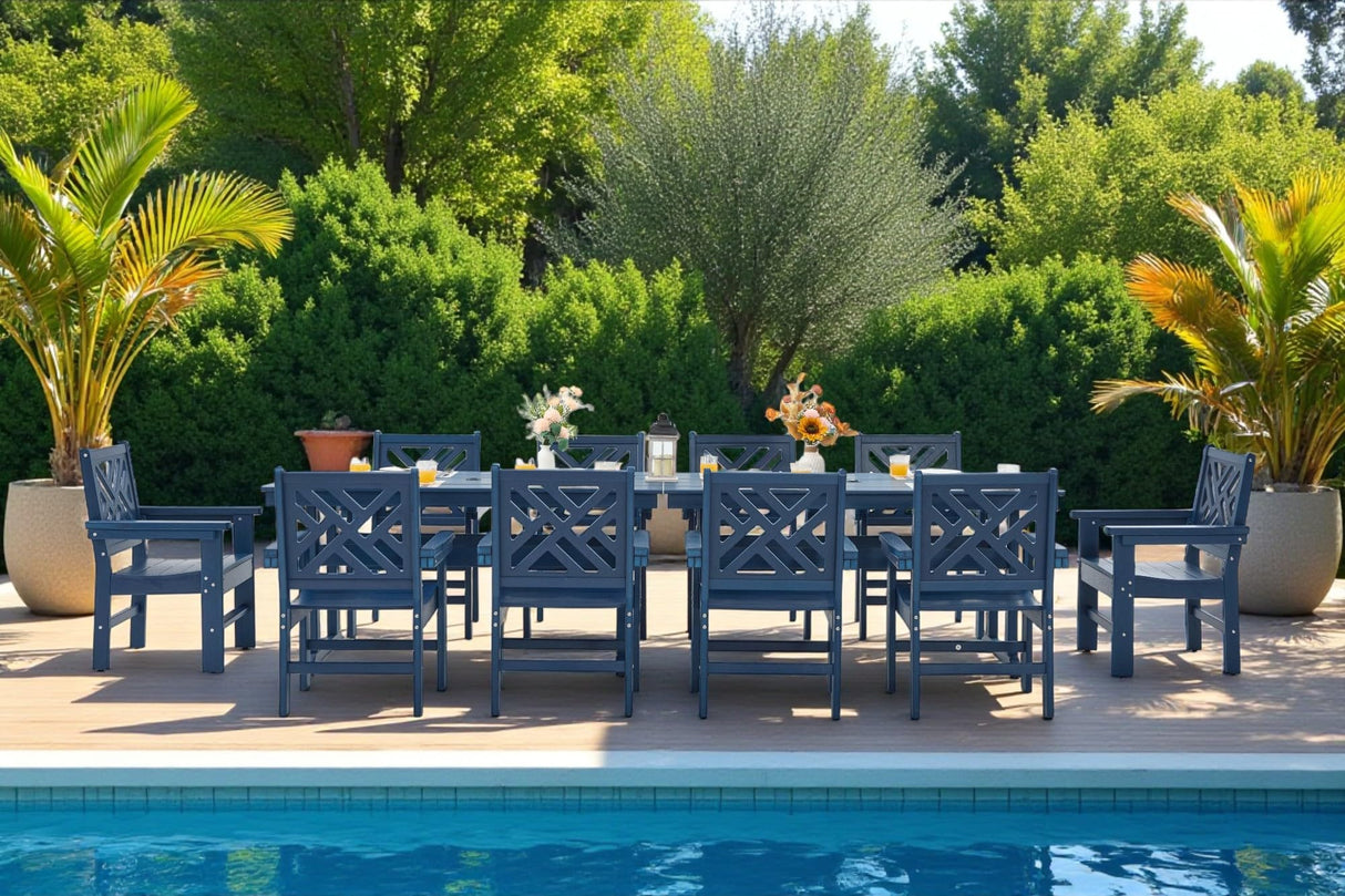 AXMOLM 12 Piece HDPE Outdoor Dining Set for 10, Patio HDPE Furniture Set with 2 Table and Umbrella Hole, Outdoor Table and Chairs for Garden, Poolside, Backyard, Deck AXMOLM