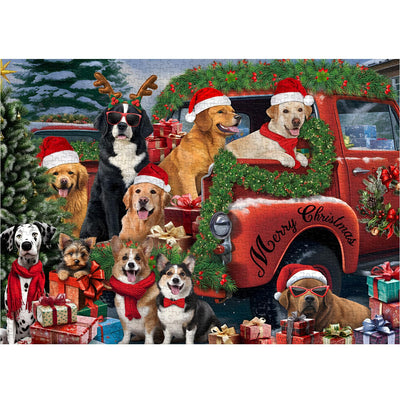 PICKFORU Christmas Dog Puzzles for Adults 1000 Pieces, Difficult Christmas Scene Animal Puzzle, Funny Puppy Jigsaw Puzzle as Home Wall Art Decor