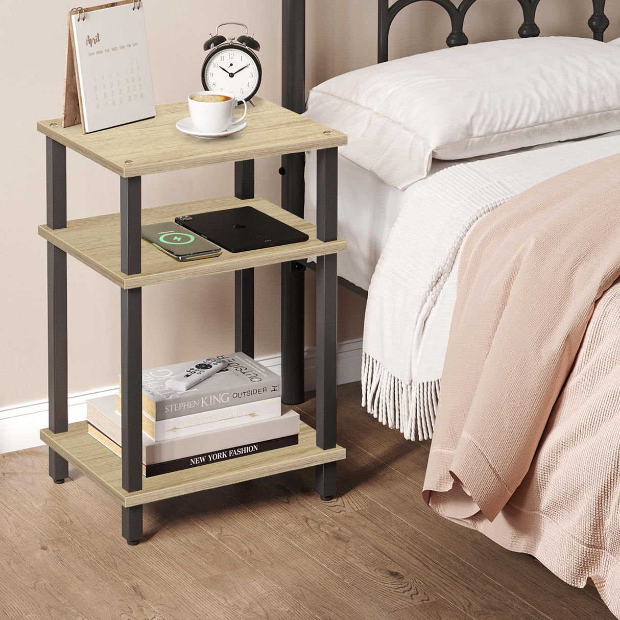 TUTOTAK Set of 2 End Table, Side Table, Nightstand, 3-Tier Storage Shelf, Couch Table for Small Space TB01BO0492 TUTOTAK