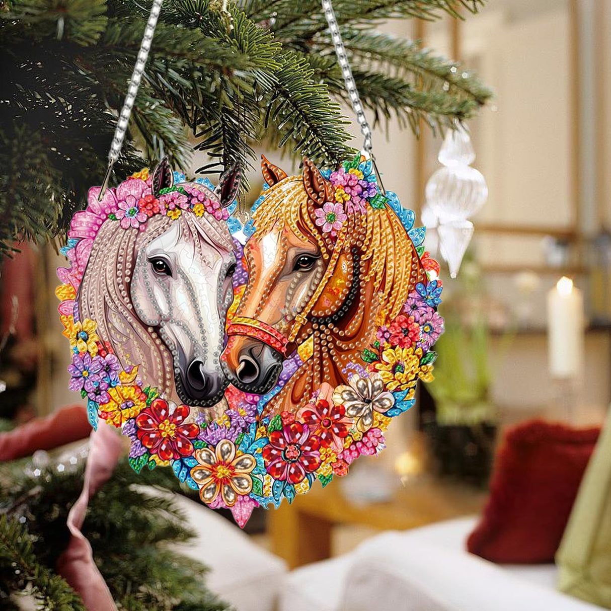 Auremi Horse Diamond Painting Pendant Kits,5D Animal Diamond Art Hanging Kits,DIY Special Shaped Diamonds Painting Suncatcher Pendant Kit for Adults for Gift Wall Home Decor Auremi