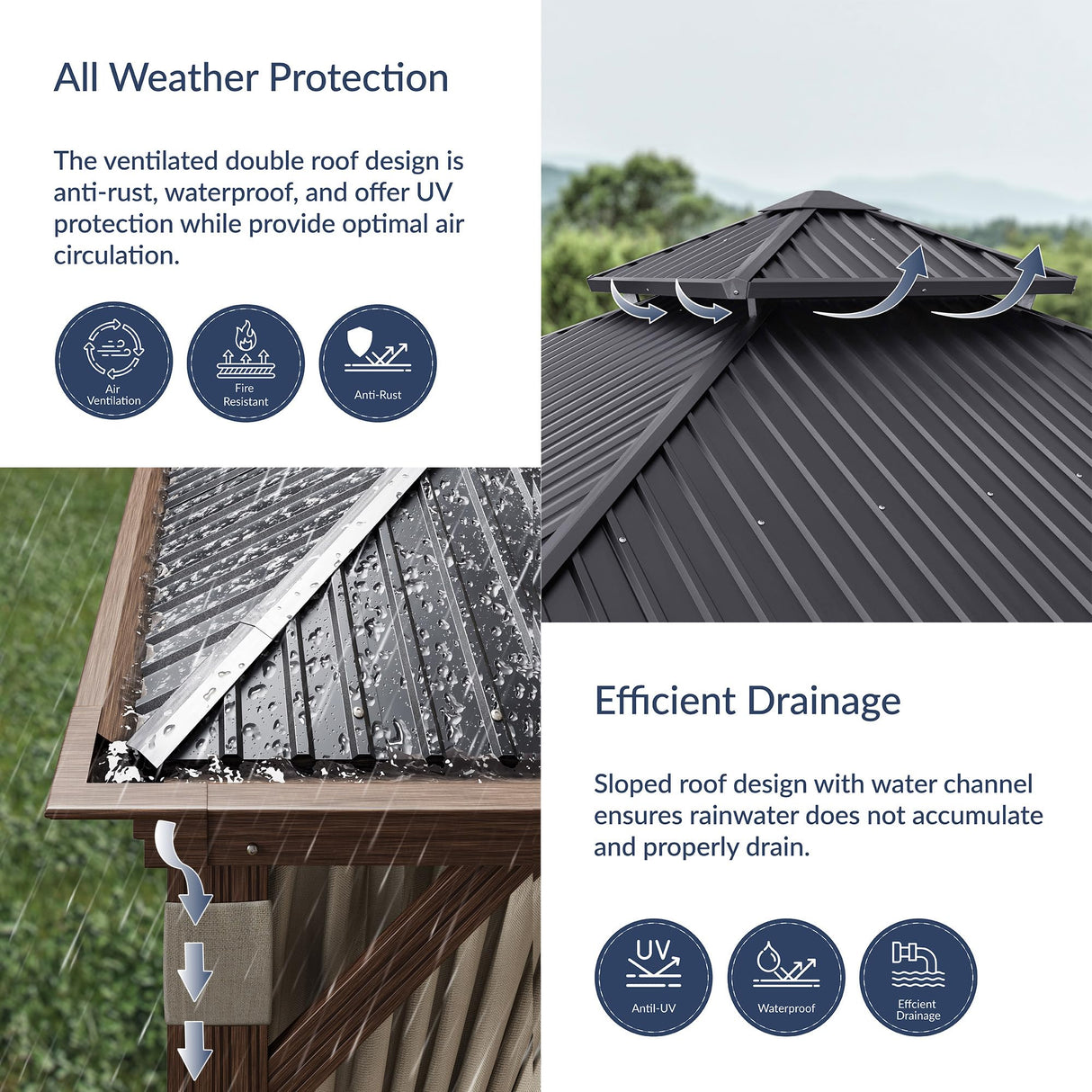 BELLEZE 12 x 16ft Hardtop Gazebo, Widen Pole Outdoor Canopy, Aluminium Frame Galvanized Steel Double Roof Waterproof Gazebo Tent with Nettings and Curtains for Patio, Backyard, Deck, Lawns, Garden BELLEZE