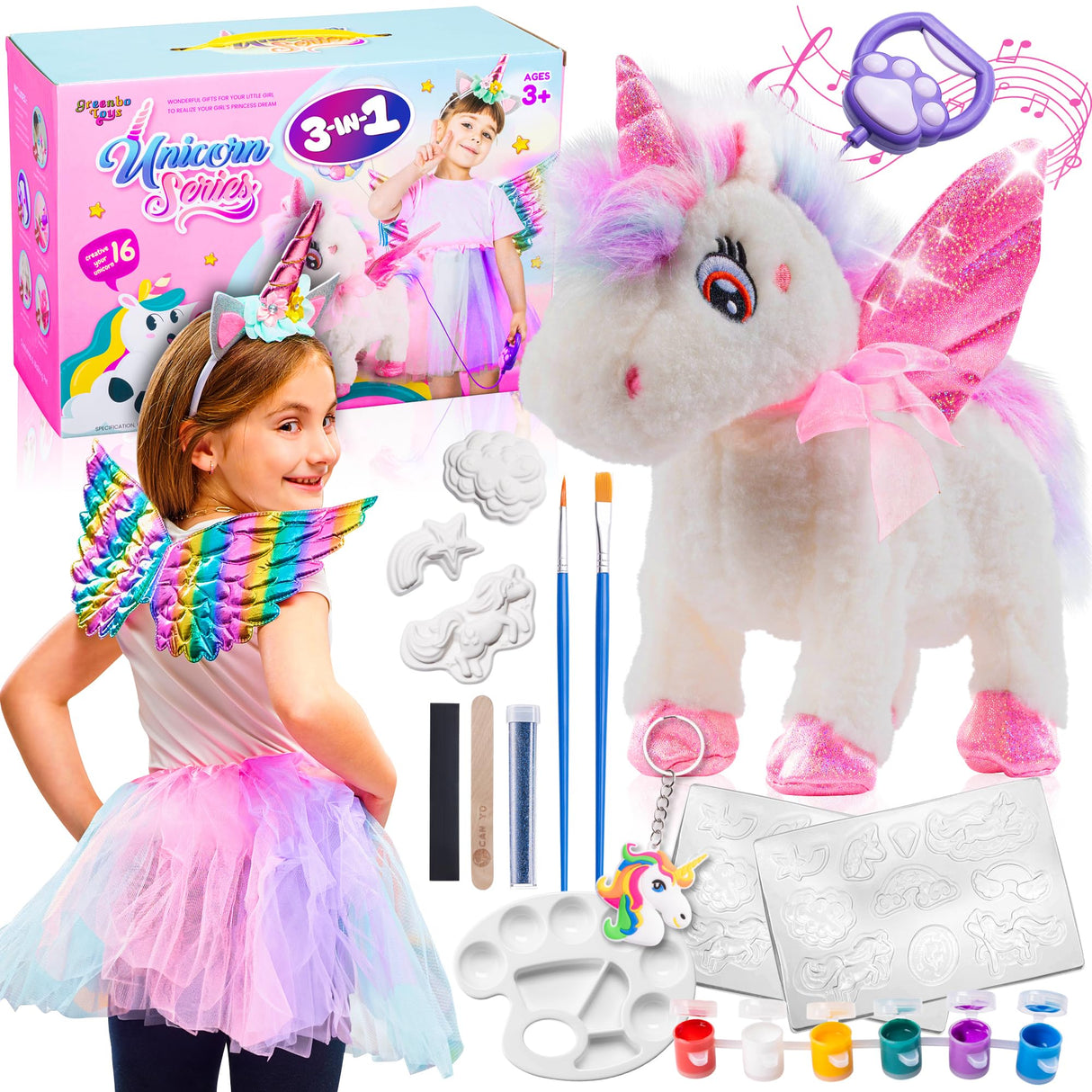 Greenbo Unicorns Toys for Girls Age 4-6 - Includes Multifunctional Unicorn Gifts, Painting Kit Crafts for Kids, and Unicorn Dress - Fun and Engaging Birthday Gifts for Girls Ages 3, 4, 5, 6, and Up Greenbo