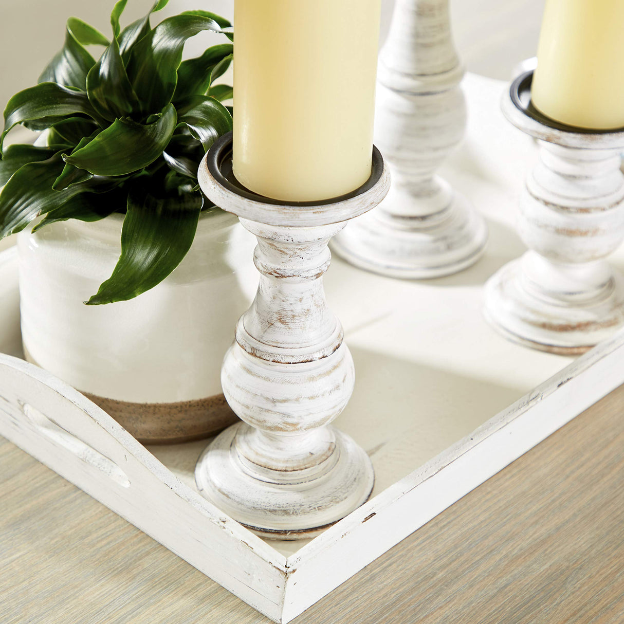 Deco 79 Mango Wood Decorative Candle Holder Turned Style Pillar Candle Stand, Set of 3 Candlestick Holder 10", 8", 6”H, White Deco 79
