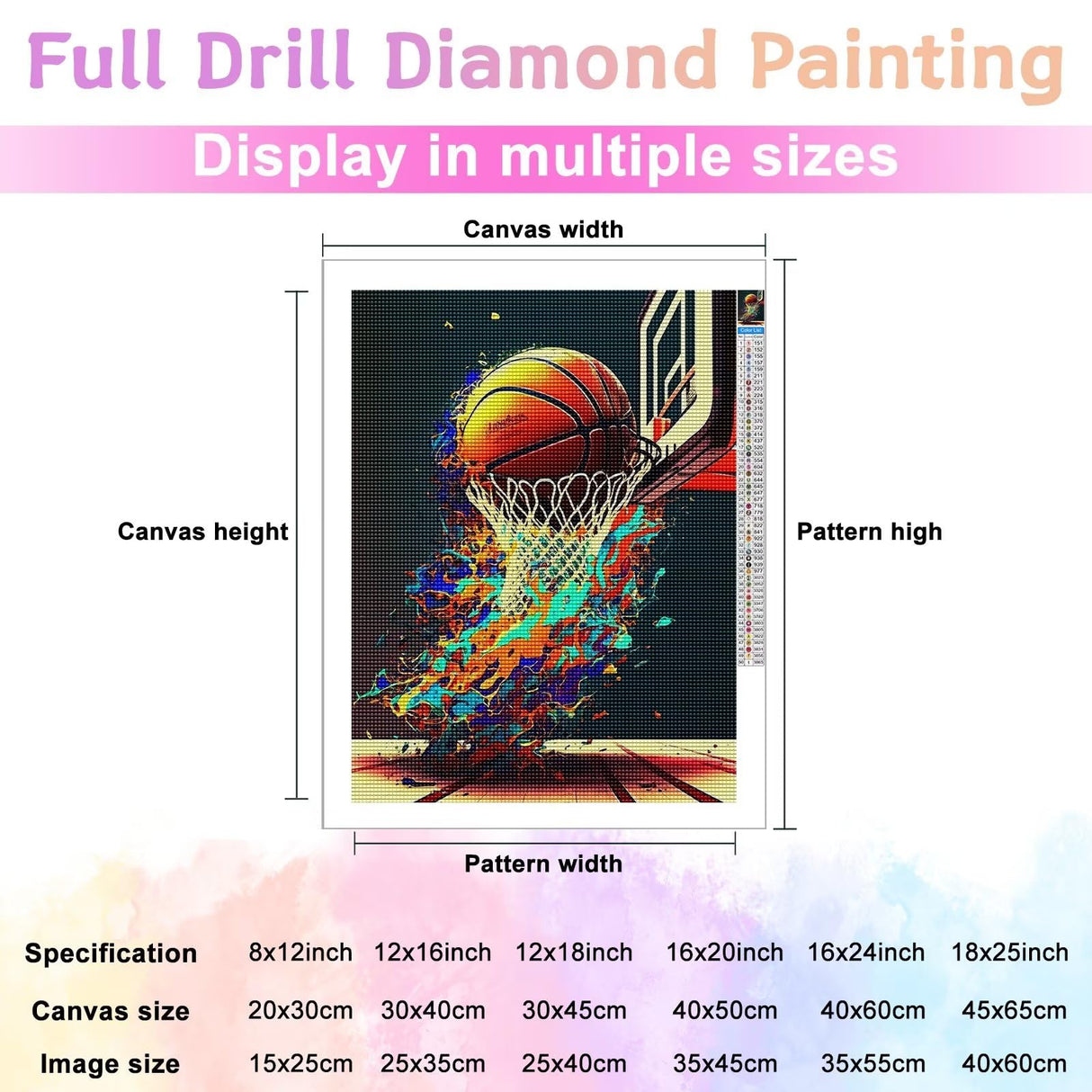 Treff Diamond Painting Kits, Basketball Art Painting, 5D Diamond Art Painting Kits for Adults, Full Square Drill Diamond Art Paint, Gem Art Drill Home Decoration, 8 x 12 Inch Treff