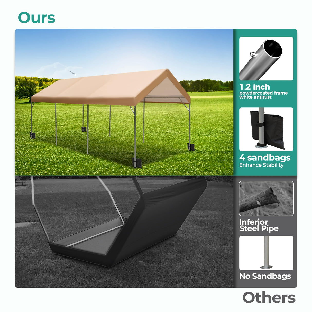 MIXPATIO 10 x 20 ft Heavy Duty Carport Car Canopy, Portable Car Port Garage Party Tent, Galvanized Car Shelter All Weather with Reinforced Steel Frame for Car, Boat, Beige MIXPATIO