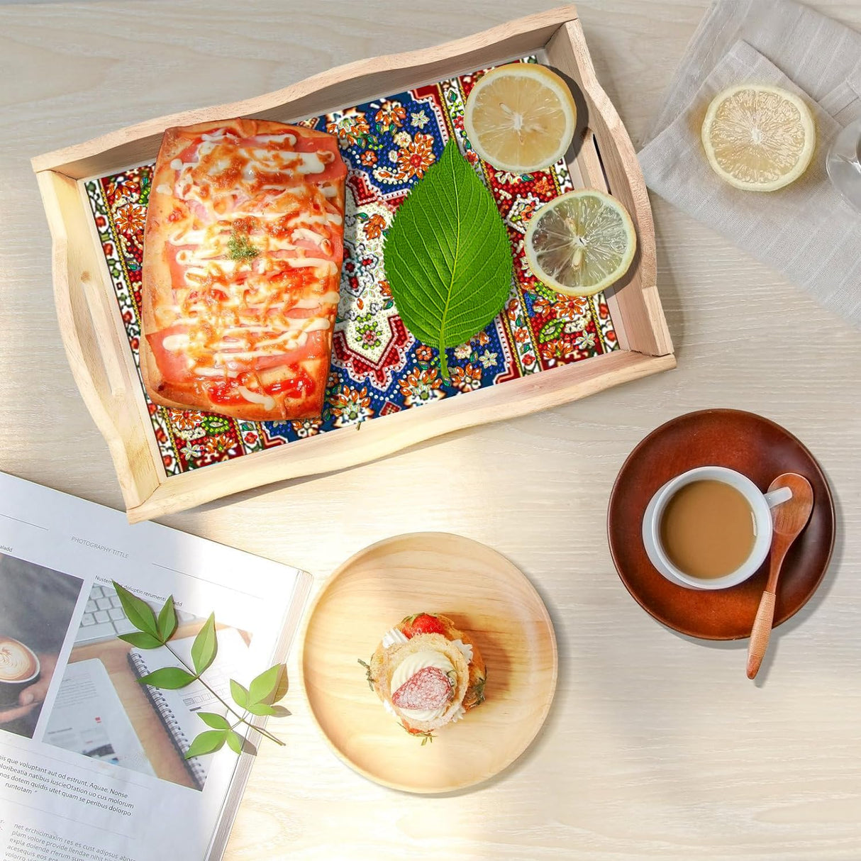 DOTSOPS 5D Diamond Art Kits for Adults Wooden Serving Tray with Handle Special Diamond Painting Plate Big Gem Dots Paint by Numbers Crafts Kits for Living Room Mandala 7.8x11.8 Inches DOTSOPS