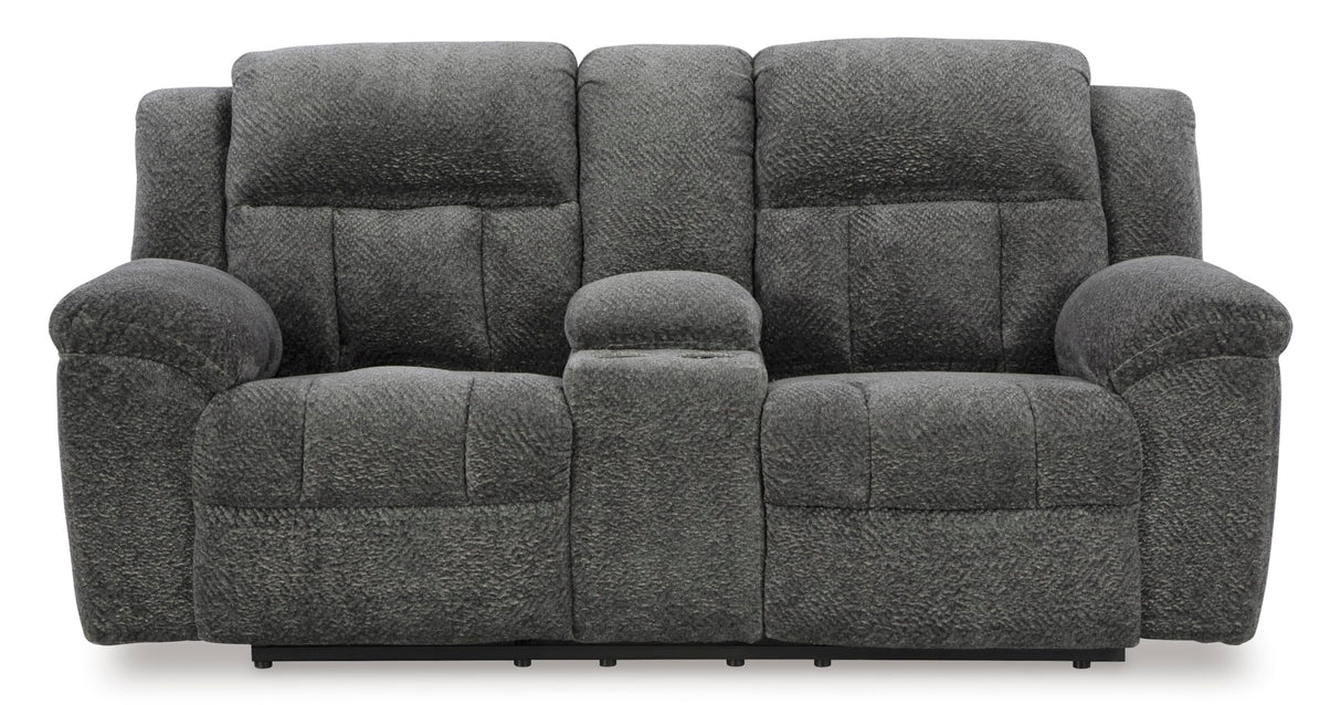 Signature Design by Ashley Frohn Contemporary Manual Reclining Loveseat with Console with Console, Storage and Cup Holders, Gray Signature Design by Ashley