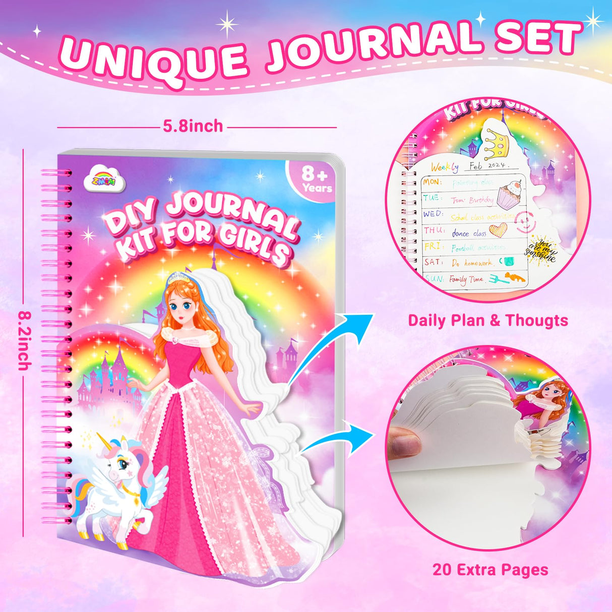 ZMLM DIY Journal Kit for Girls - Gifts for 6 7 8 Year Old Girl, Journal Set Scrapbook Kit Diary Supplies Stationery Set for Girls, Journaling Art Crafts Kit Birthday Gifts for Girls 6-12 ZMLM