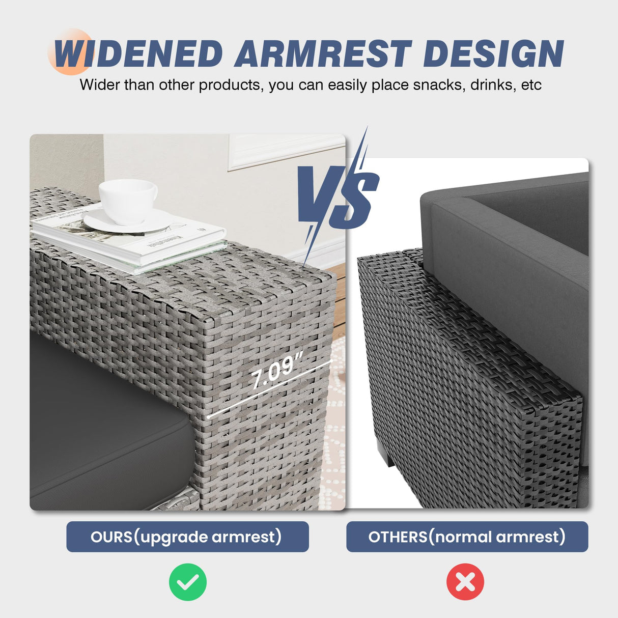 Amopatio Outdoor Sectional with Fire Pit Table, 8 Inch Armrest Patio Furniture Set with Waterproof Cover for Garden Backyard, 4'' Thickened Cushion Amopatio