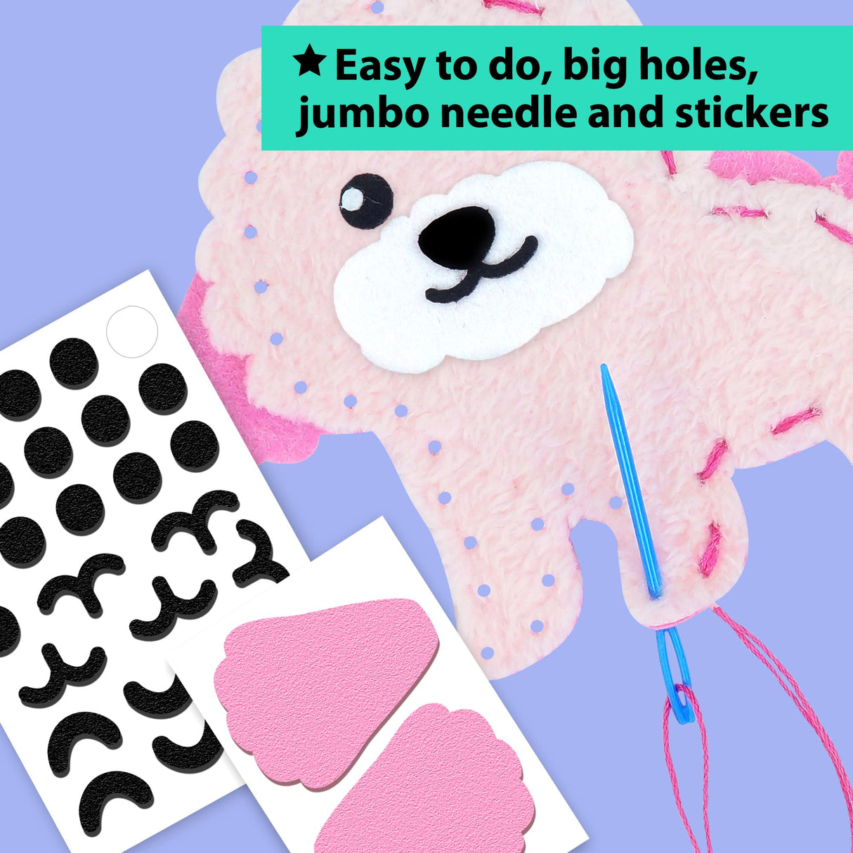 KRAFUN Easy Sewing Kit for Beginner Kids Arts & Crafts, 8 Easy DIY Projects of Stuffed Animal Dolls of Puppies & Kittens, Dogs and Cats, Instructions & Felt, Gift for Girls, Boys, Learn to Sew KRAFUN