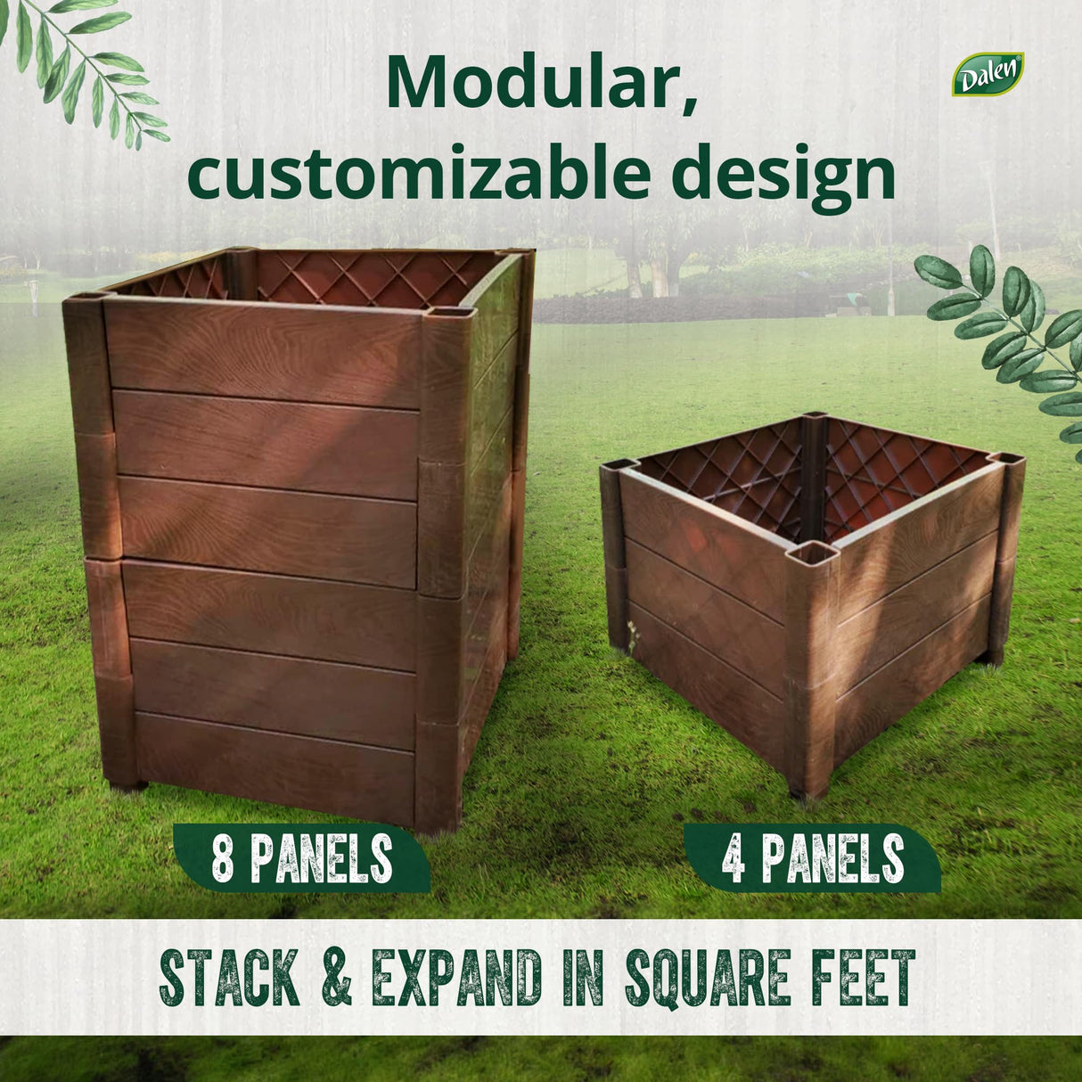 Dalen Modular Raised Bed Garden – Faux Wood – 8 Panel Starter Pack – Makes Square Foot Gardening Easy – 12x9 in Dalen