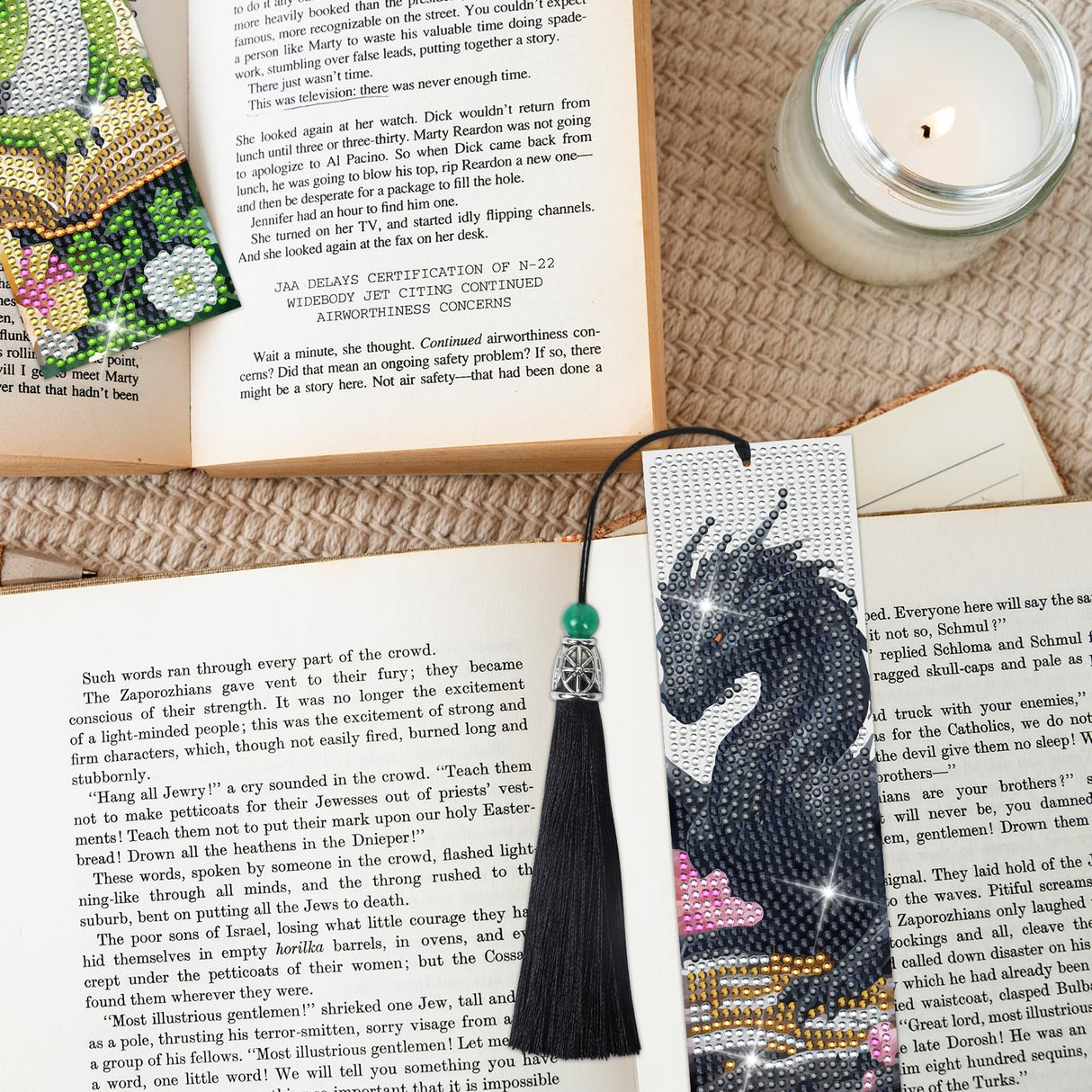 Sitsink Dragon Art Kits - 6 Pc Diamond Bookmarks with Tassels, Fantasy Creature Dragon Painting Kits for Adults Sitsink