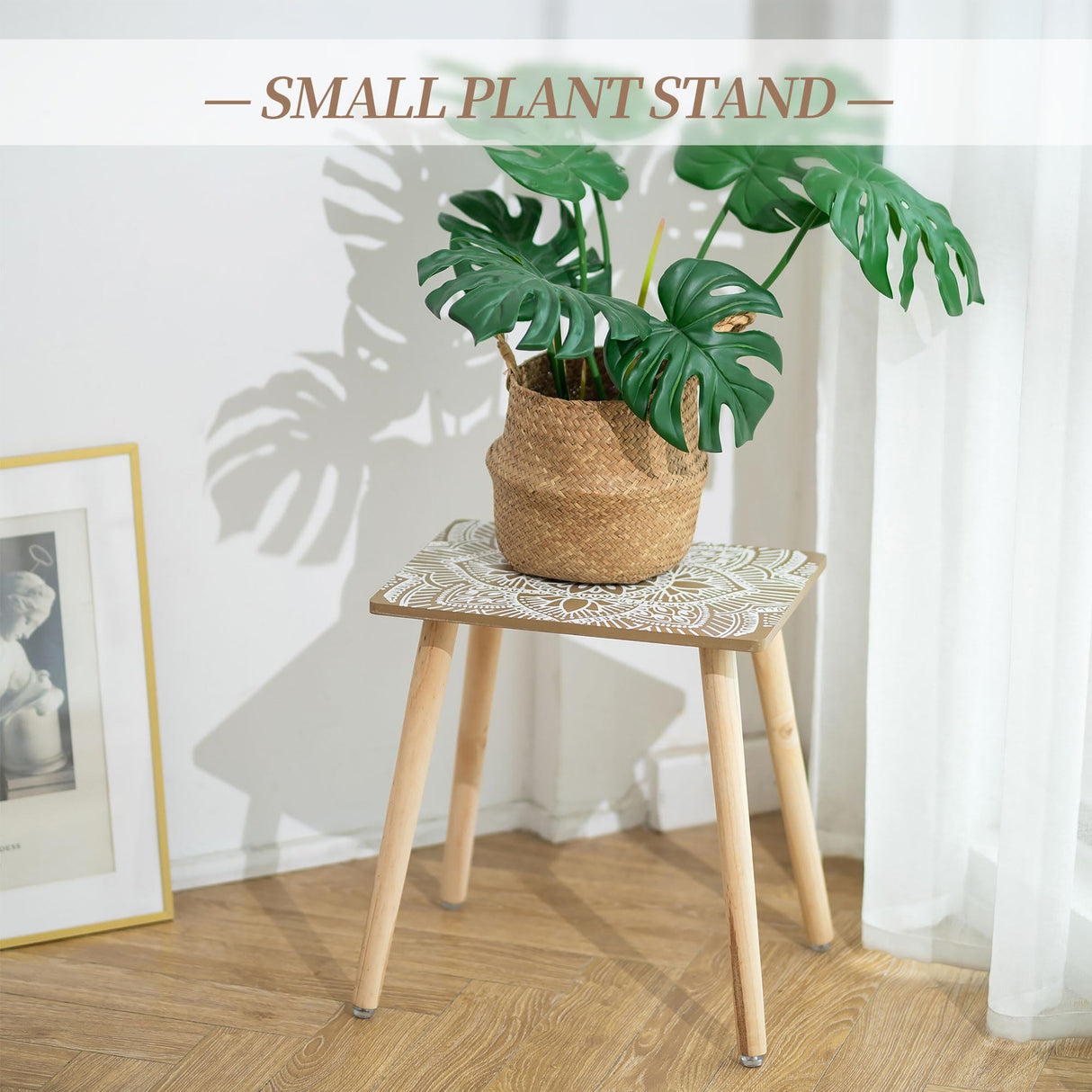 Hanobe Small Side Coffee Table: End Table for Living Room Spaces - Wooden Table Bedside Home Boho Decor Rectangle Brown