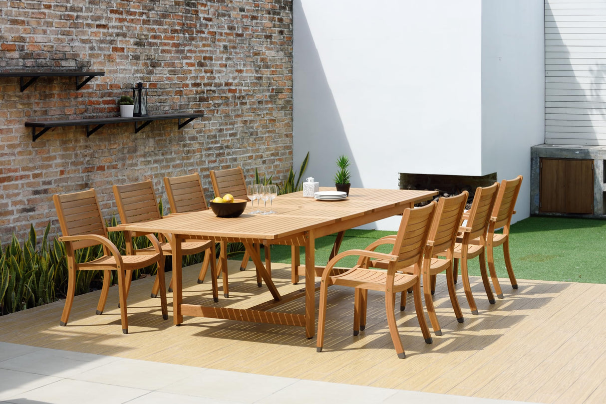 Amazonia Berlin 9-Piece Rectangular Extendable Patio Dining Set | Teak Finish | Ideal for Outdoors and Indoors Amazonia