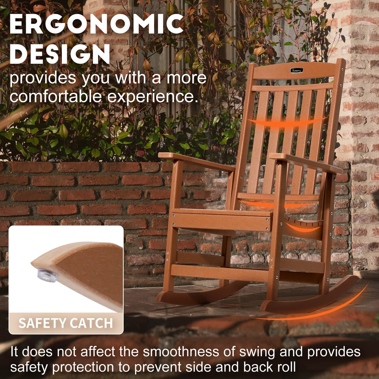 FUNBERRY Patio Rocking Chairs Set of 2,Poly Lumber Rocker,All Weather Rocking Chair Outdoor,High Back Porch Rocker,Cracker Barrel Rocking Chairs for Porch,360lbs FUNBERRY